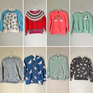 8-piece Size 5 Girls Hoodie/Sweater/Sweater set - unicorn, rainbow, Bluey, panda